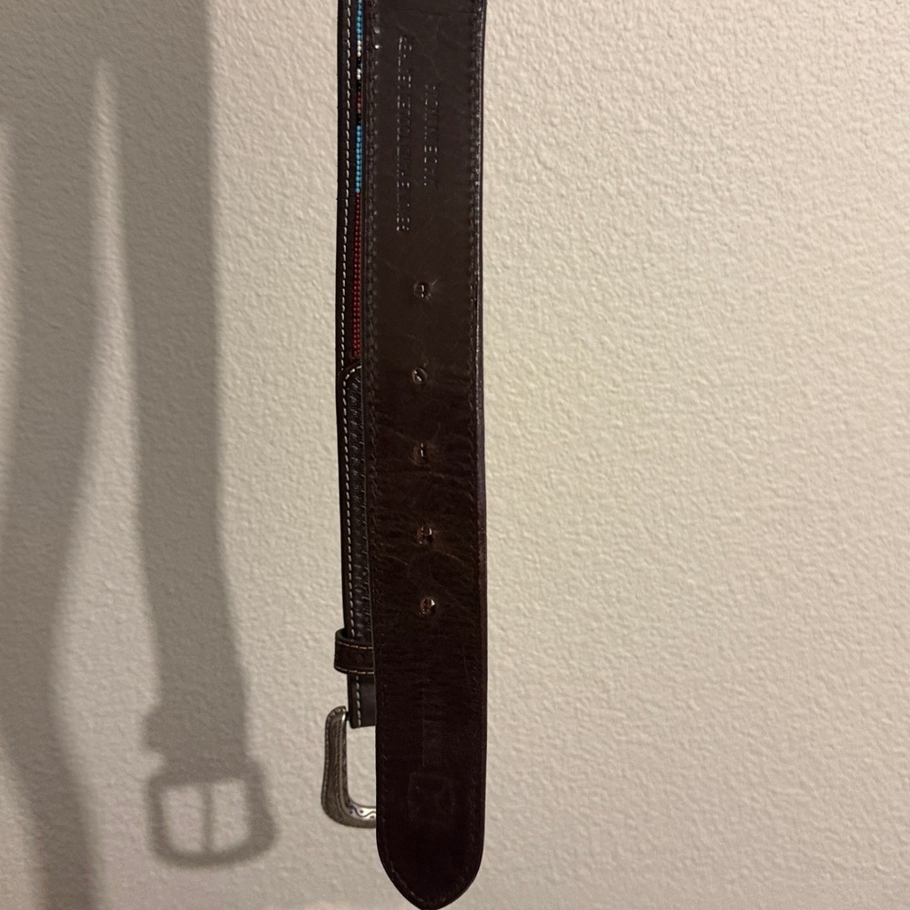 TWISTED X BEADED BLUE & RED FASHION WESTERN LEATHER BELT - Picture 6 of 9